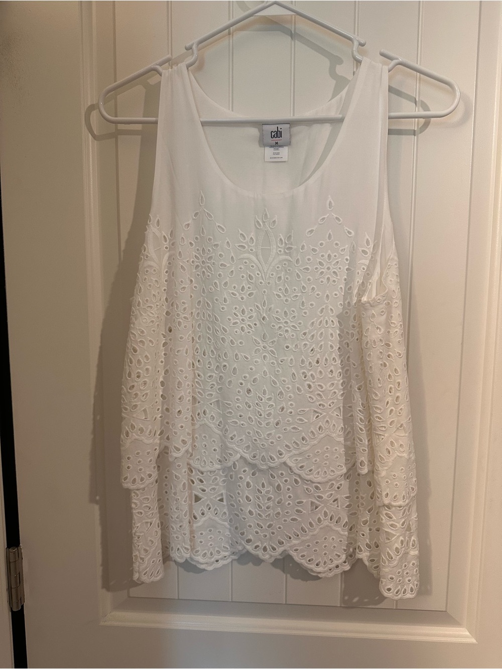 CAbi White Eyelet Layered Camisole